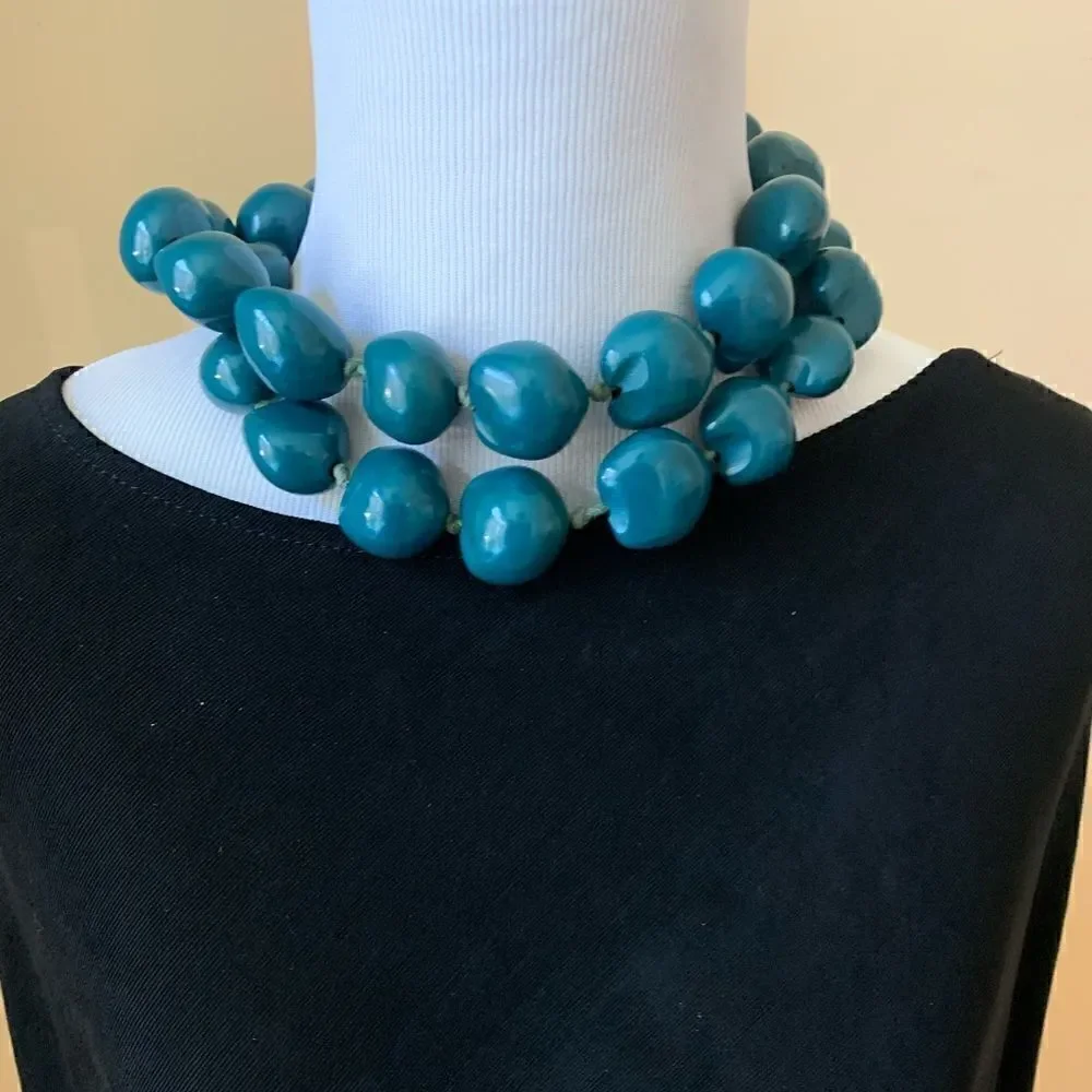 Chunky Turquoise Blue Statement Beaded Necklace
